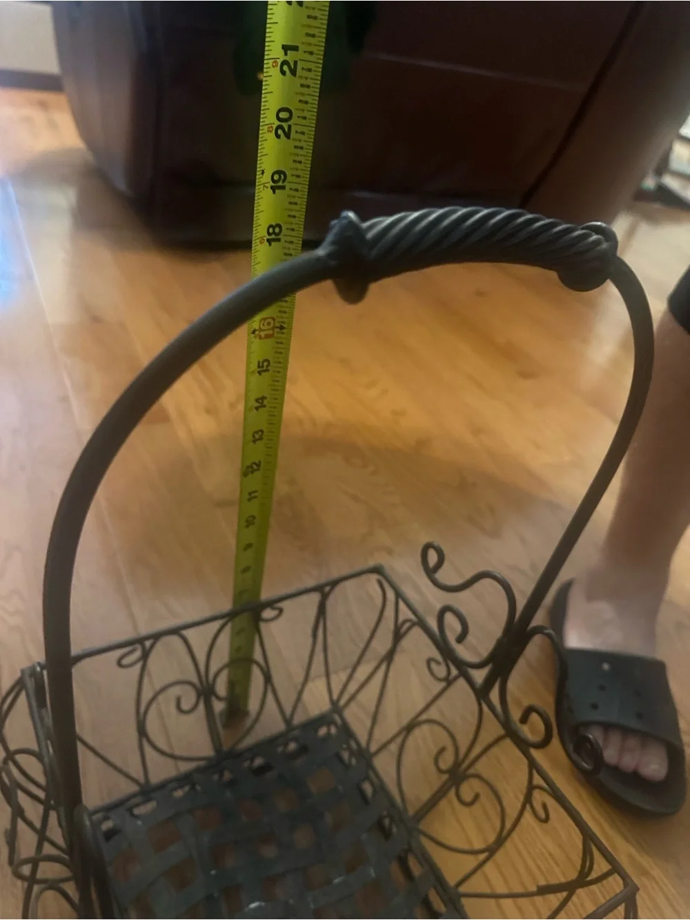 Decorative Black Wrought Iron Basket with Handle